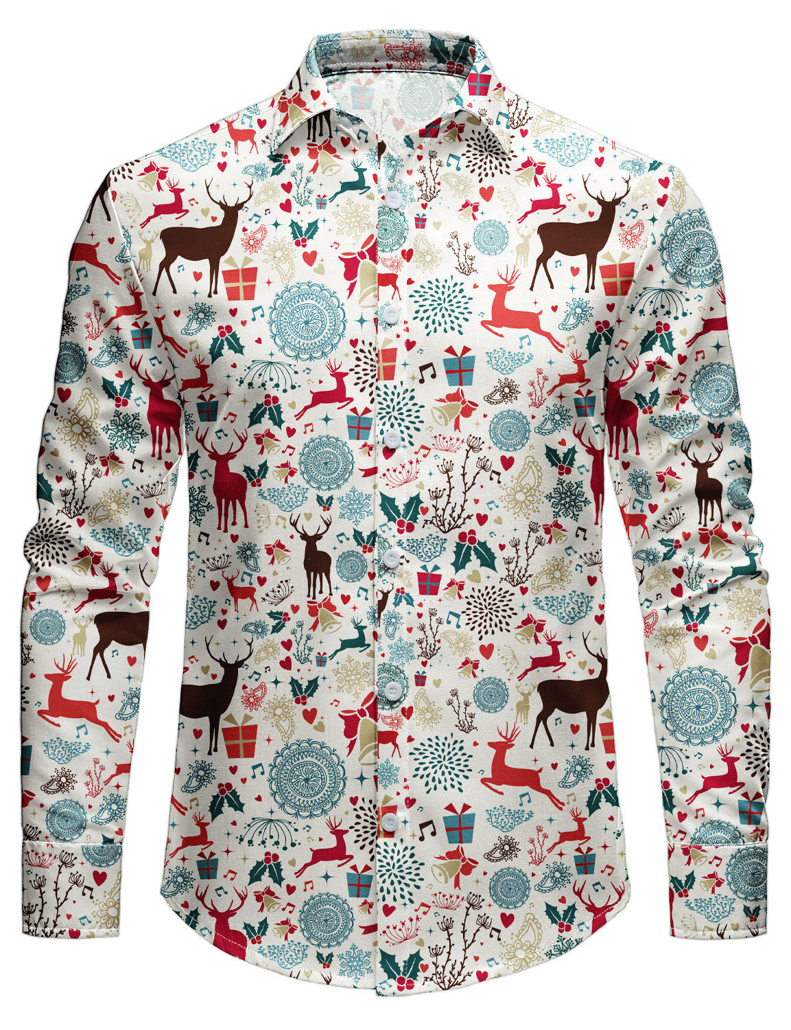 Men's Vintage Christmas Reindeer Printed Holiday Long Sleeve Shirt