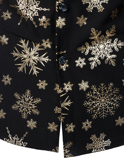 Herres Gold Christmas Snowflake Print Long Sleeve Shirt