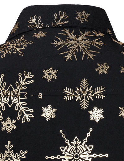 Herres Gold Christmas Snowflake Print Long Sleeve Shirt