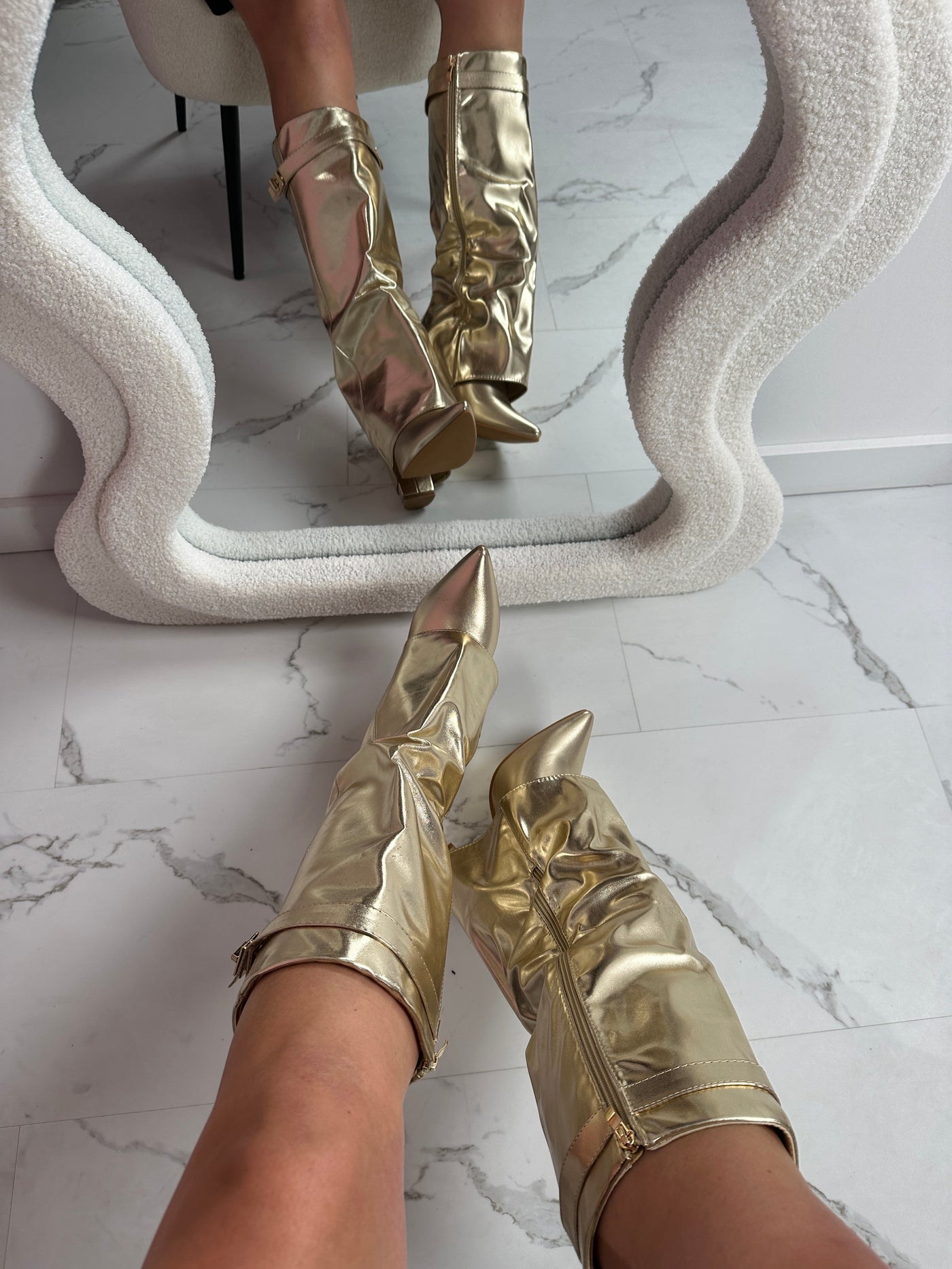 SERAPHINA - Gold Leather Boots