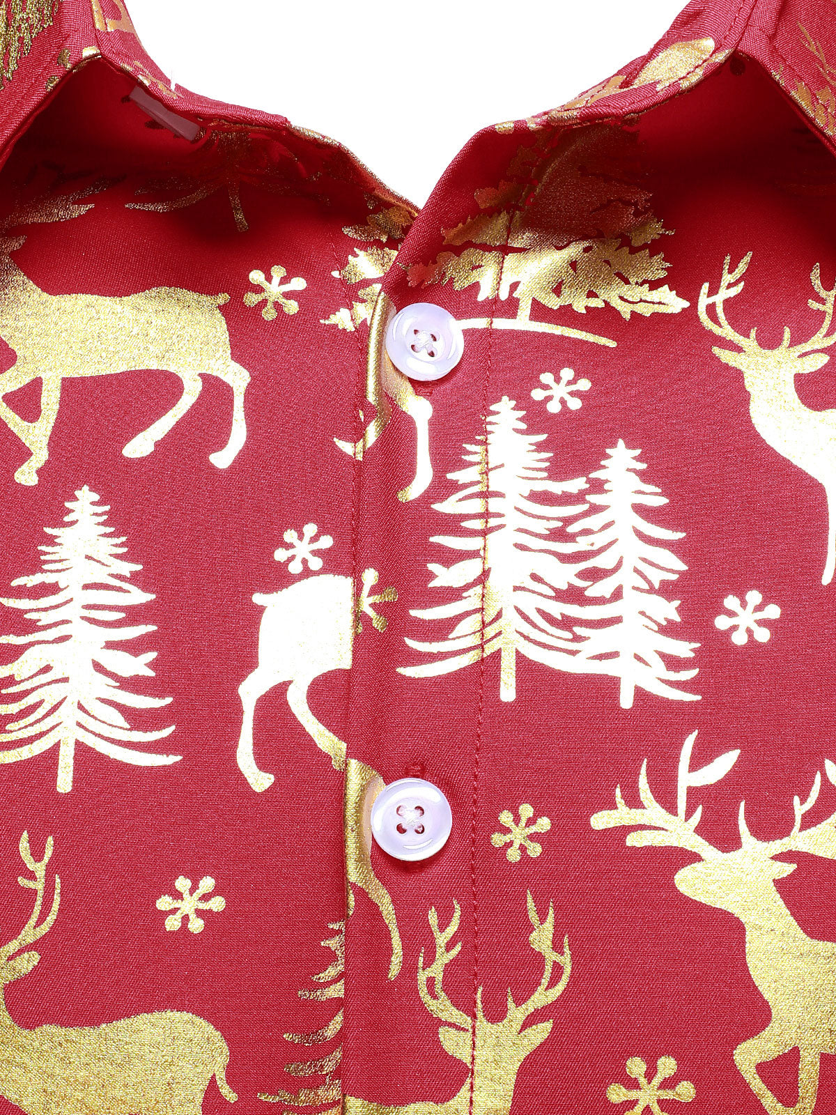 Men's Golden Christmas Reindeer Festive Print Red Long-Sleeve Shirt