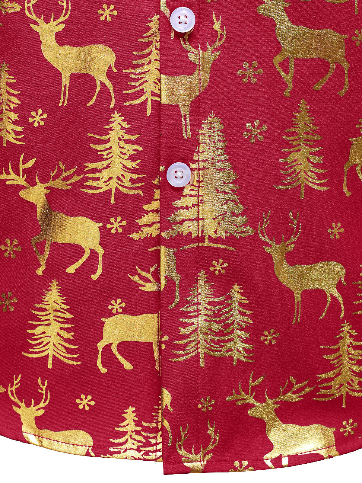 Men's Golden Christmas Reindeer Festive Print Red Long-Sleeve Shirt