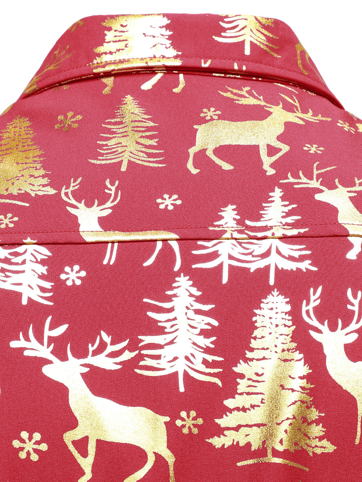 Men's Golden Christmas Reindeer Festive Print Red Long-Sleeve Shirt