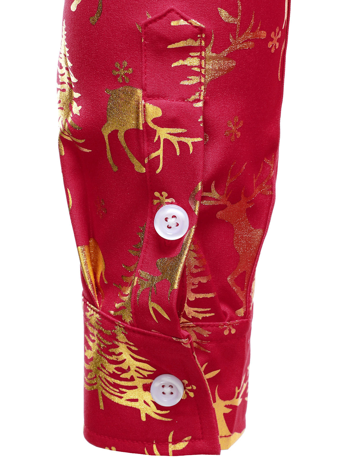 Men's Golden Christmas Reindeer Festive Print Red Long-Sleeve Shirt