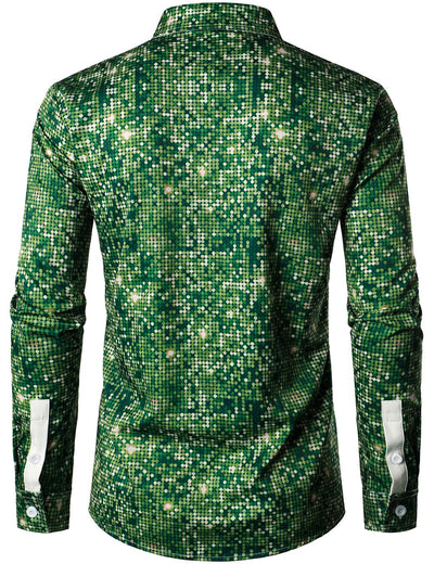 Men's Christmas Tree Funny Outfit Christmas Theme Top Holiday Green Button Long Sleeve Shirt