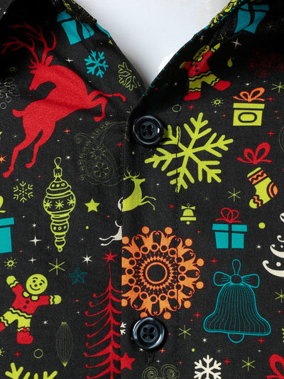 Men's Funny Christmas Reindeer Snowflake Long Sleeve Shirt