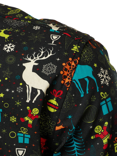Men's Funny Christmas Reindeer Snowflake Long Sleeve Shirt