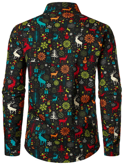 Men's Funny Christmas Reindeer Snowflake Long Sleeve Shirt