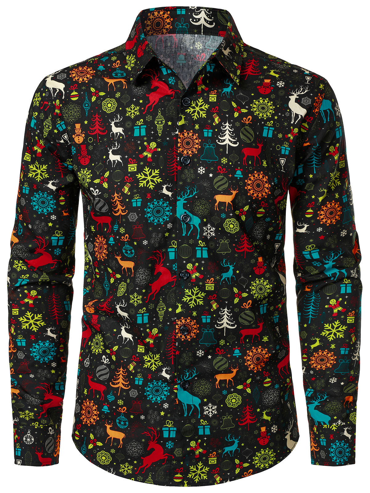 Men's Funny Christmas Reindeer Snowflake Long Sleeve Shirt