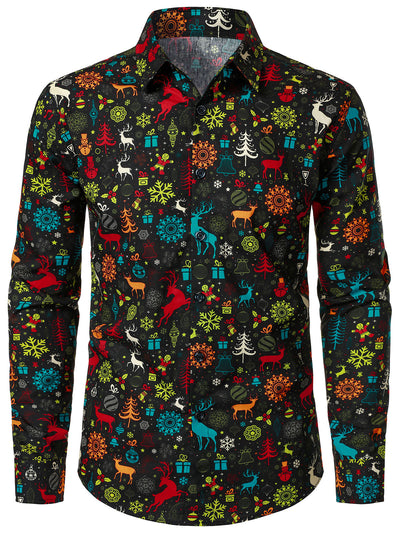 Men's Funny Christmas Reindeer Snowflake Long Sleeve Shirt