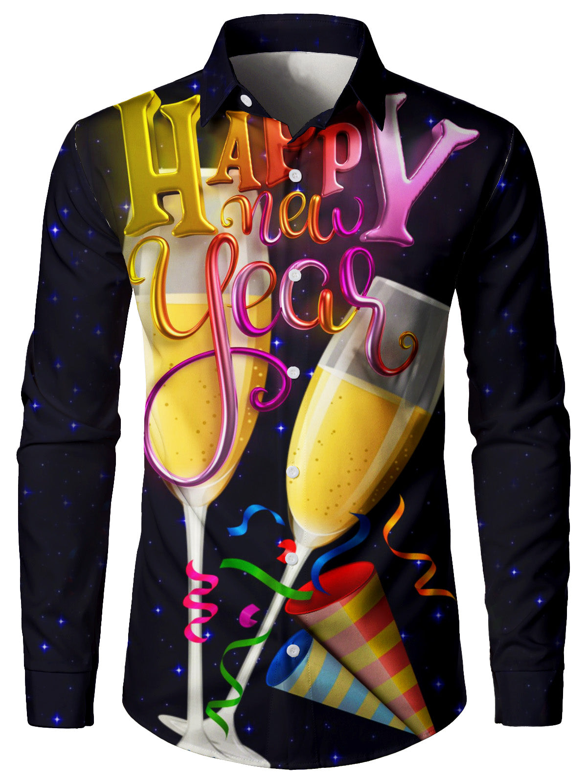 Men's Fun New Year's Eve Long Sleeve Christmas Cocktail Shirt
