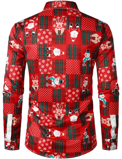Men's Vintage Red Tartan Fun Holiday Grim Christmas Long Sleeve Shirt