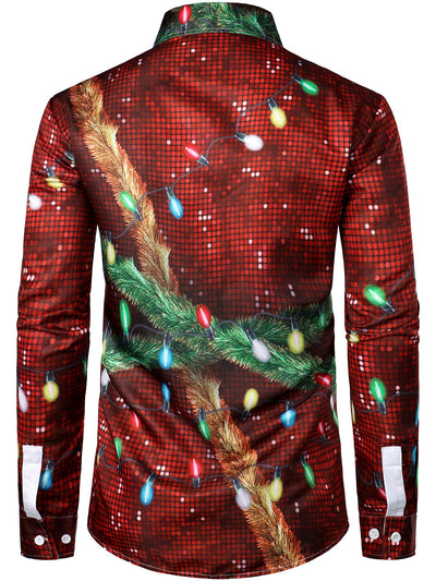 Men's Christmas Fun Outfit Theme Top Holiday Button-Down Long Sleeve Shirt