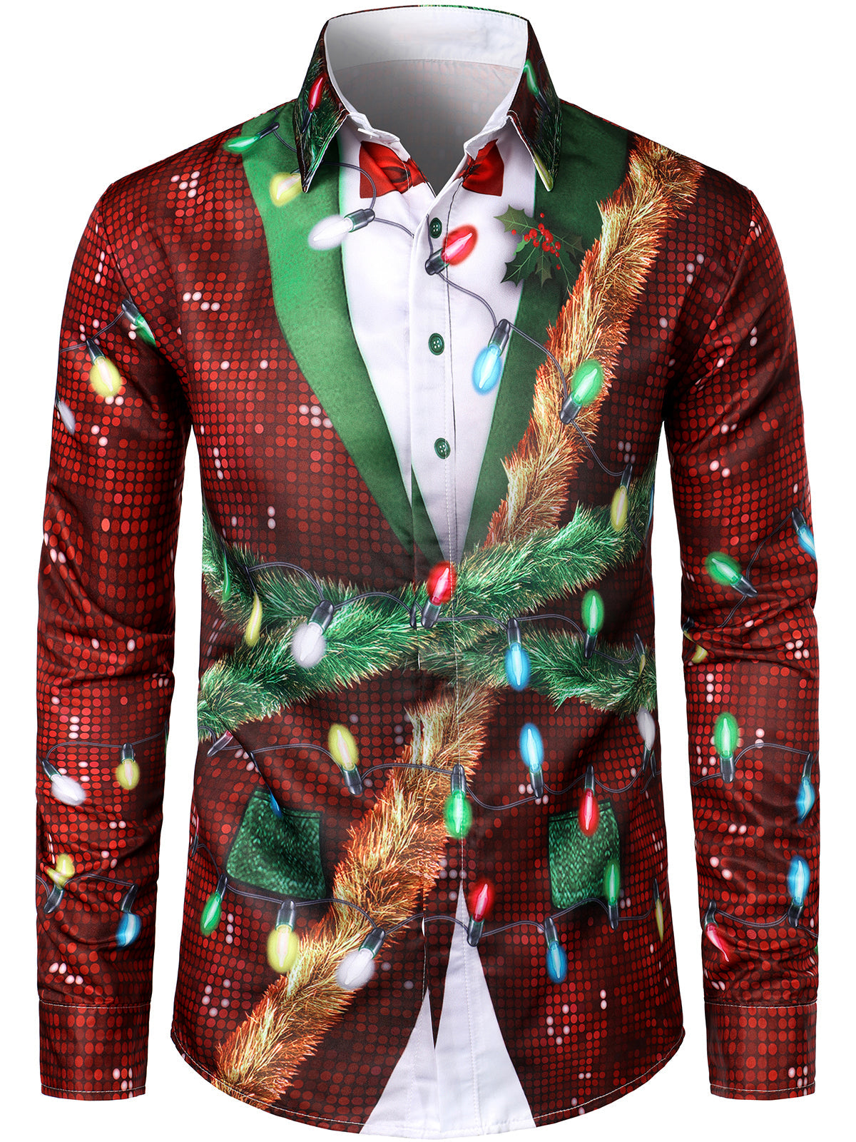 Men's Christmas Fun Outfit Theme Top Holiday Button-Down Long Sleeve Shirt