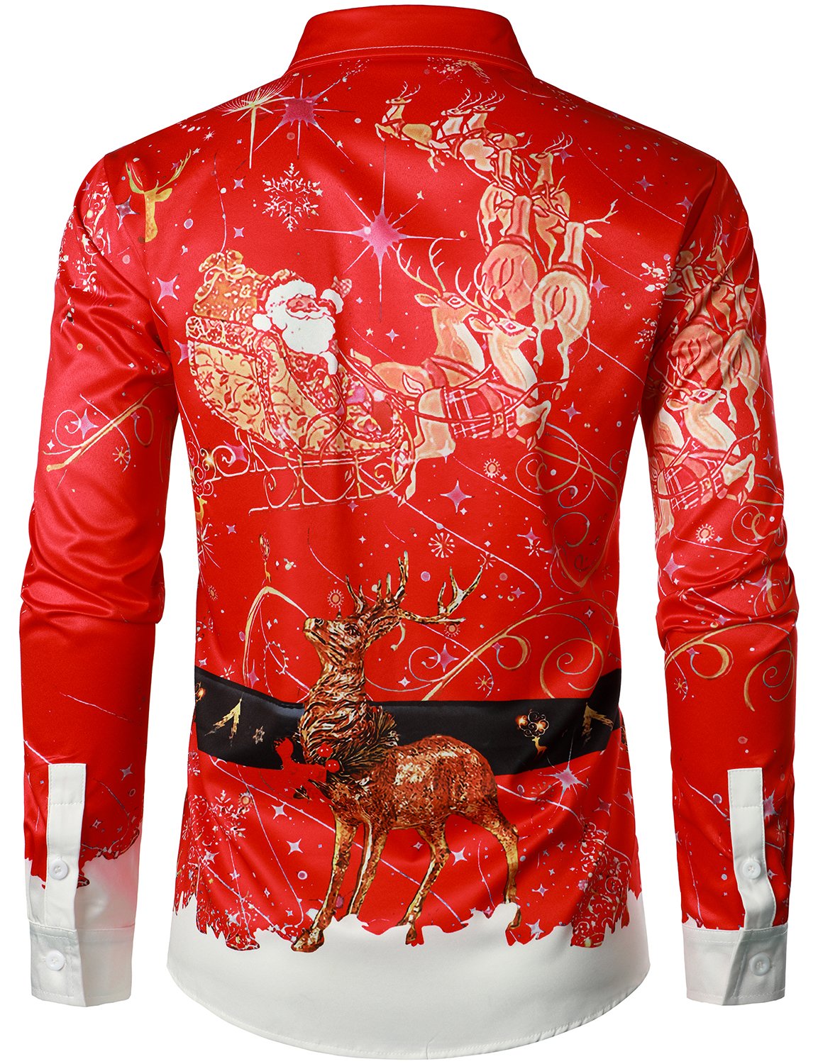 Men's Christmas-Inspired Red Fun Outfit Holiday Button-Down Long Sleeve Shirt