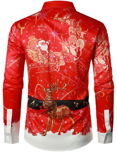 Men's Christmas-Inspired Red Fun Outfit Holiday Button-Down Long Sleeve Shirt