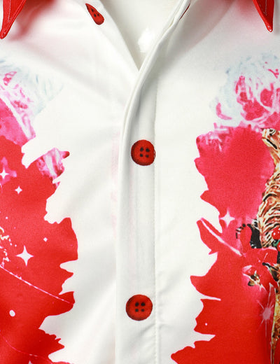 Men's Christmas-Inspired Red Fun Outfit Holiday Button-Down Long Sleeve Shirt
