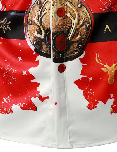 Men's Christmas-Inspired Red Fun Outfit Holiday Button-Down Long Sleeve Shirt