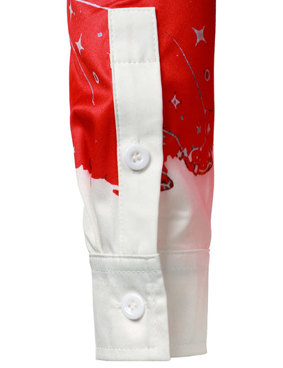 Men's Christmas-Inspired Red Fun Outfit Holiday Button-Down Long Sleeve Shirt
