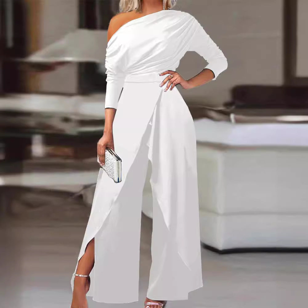 LEILANI - Elegant Ruched Wrap Split Hem Jumpsuit