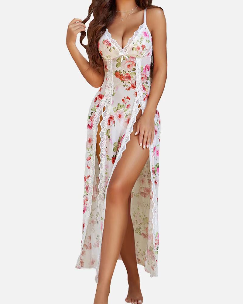 LUZY - Casual V-Neck Lingerie Maxi Nightdress