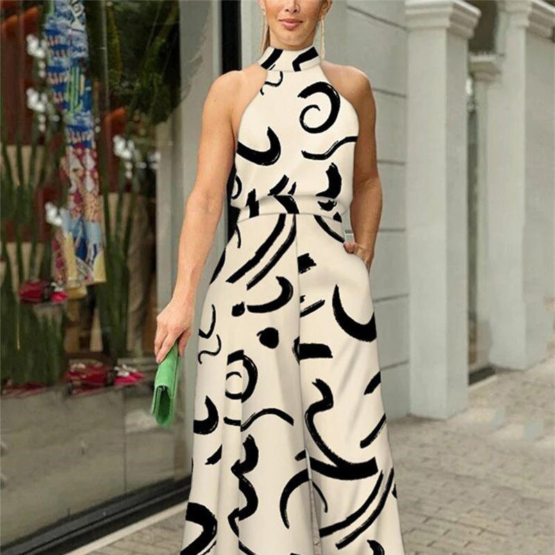 QIANA - Elegant Wide Leg Neck Tie Sleeveless Summer Jumpsuit