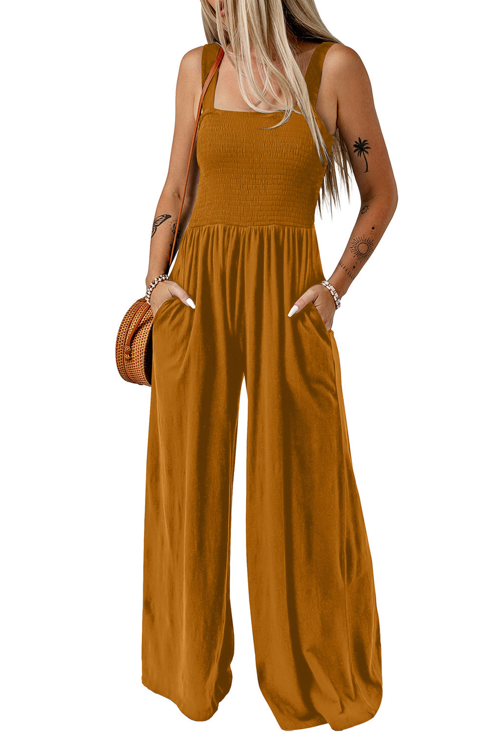 CATHLEEN – Lightweight Wide-Leg Square Neck Jumpsuit