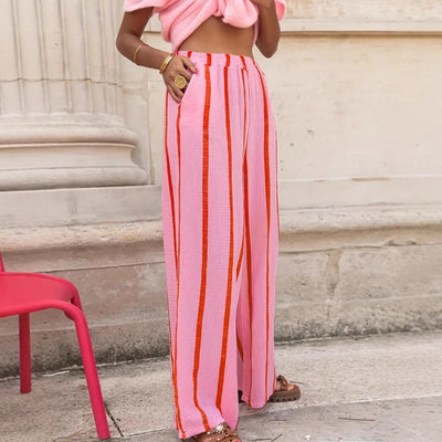 CHARO – Comfy Striped Wide-Leg Lounge Trousers