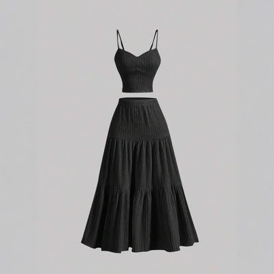 DALI - Comfy Sleeveless Crop Top and A-Line Skirt Set