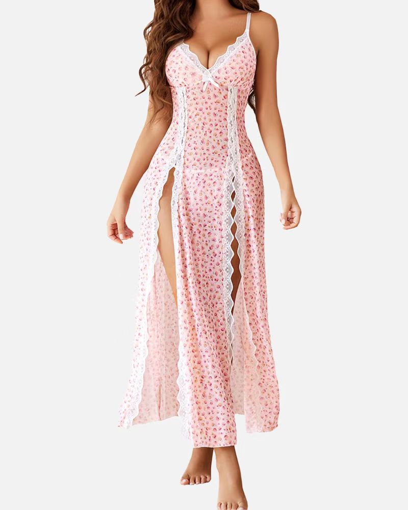 LUZY - Casual V-Neck Lingerie Maxi Nightdress