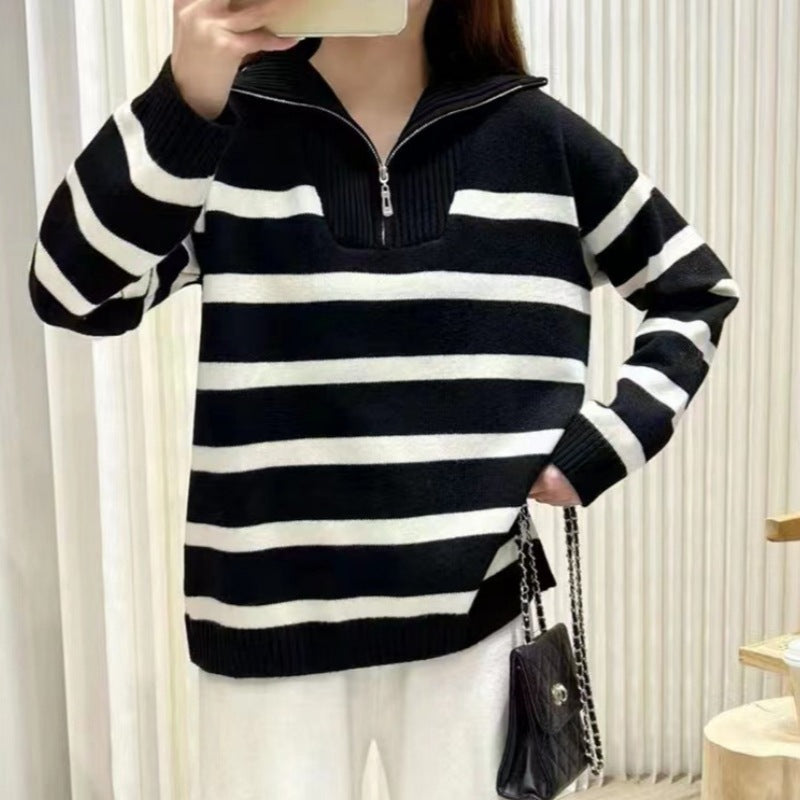 TIANA - Chic Striped Long Sleeve Collared Top