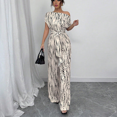 KENDI - Classy Wide-Leg Oblique Strap Jumpsuit