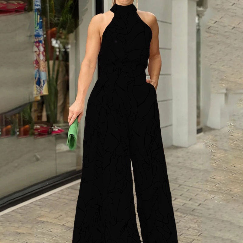 QIANA - Elegant Wide Leg Neck Tie Sleeveless Summer Jumpsuit