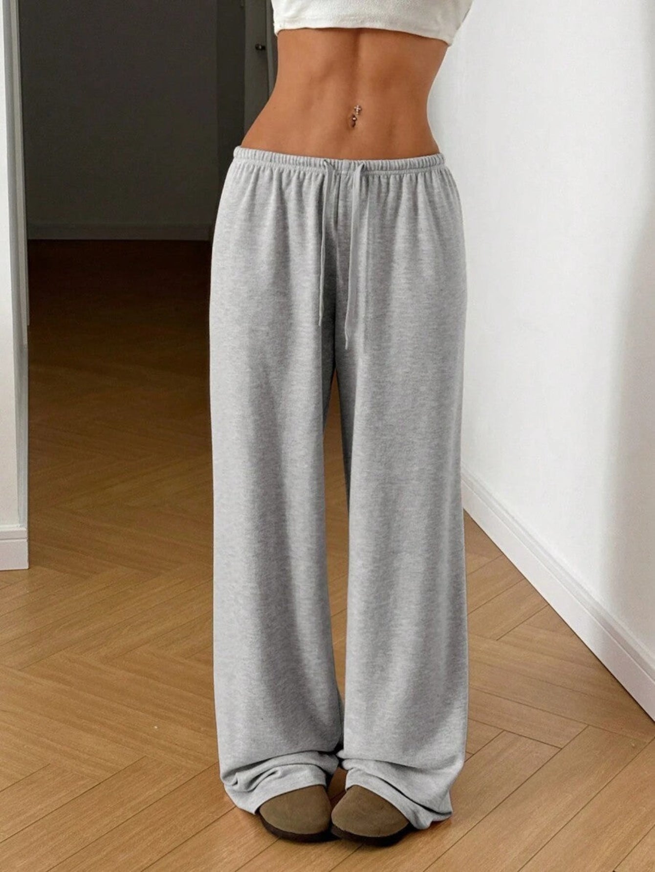 QOVELA - Casual Adjustable String Wide Leg Pants