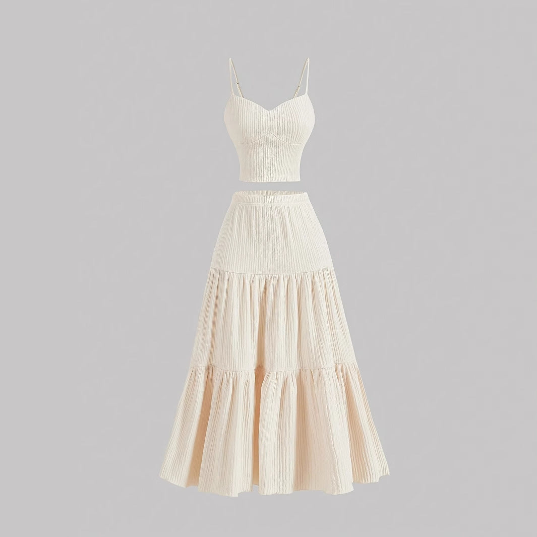 DALI - Comfy Sleeveless Crop Top and A-Line Skirt Set
