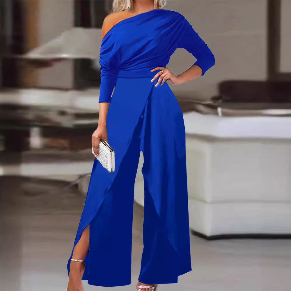 LEILANI - Elegant Ruched Wrap Split Hem Jumpsuit