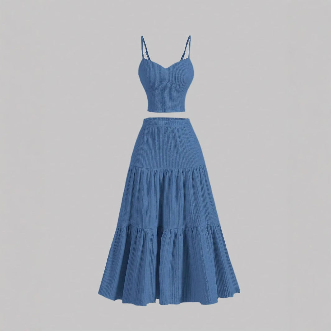 DALI - Comfy Sleeveless Crop Top and A-Line Skirt Set