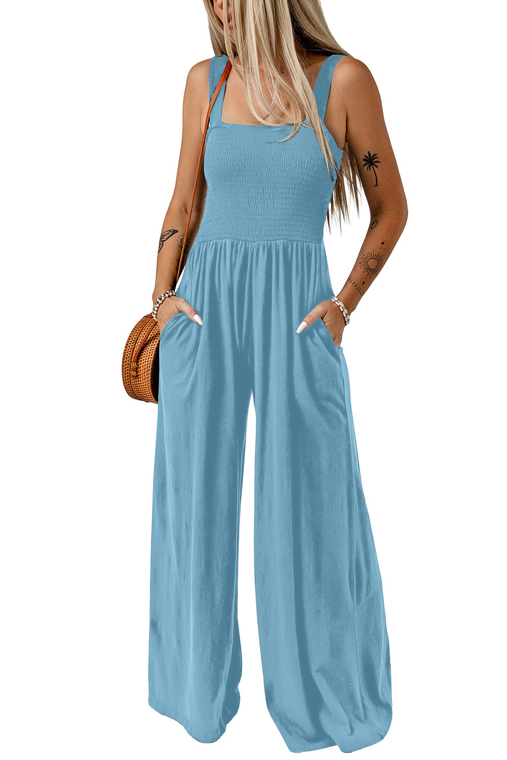 CATHLEEN – Lightweight Wide-Leg Square Neck Jumpsuit