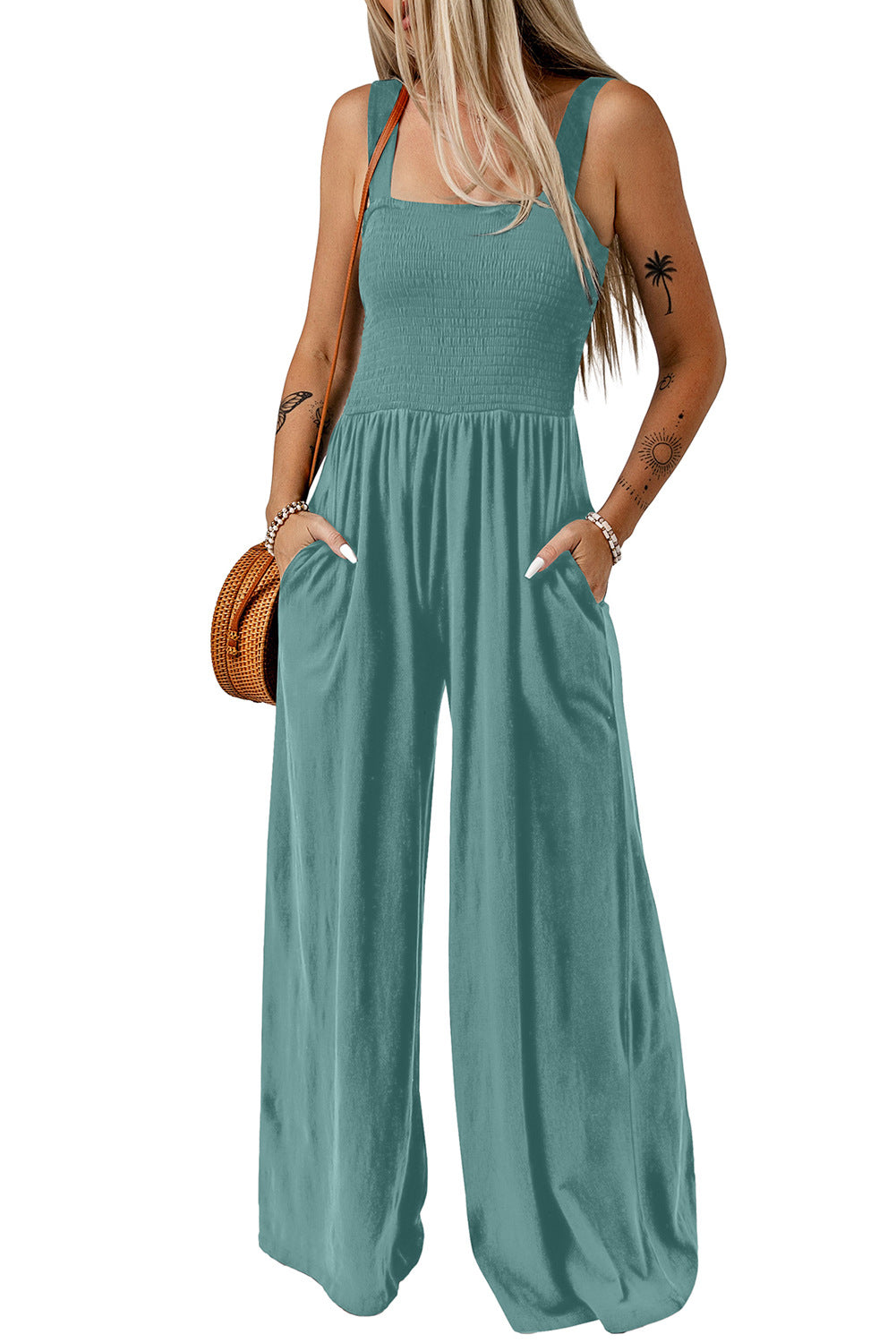 CATHLEEN – Lightweight Wide-Leg Square Neck Jumpsuit