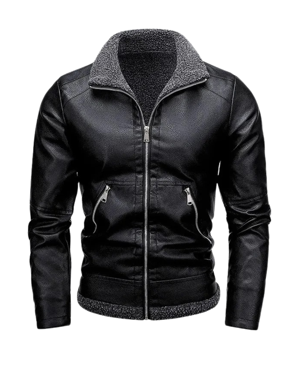 Elegant Leather Fleece Jacket