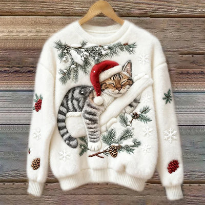 Elisabeth – Plush Sweater with Lazy Cat