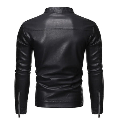 Leather jacket with standing collar