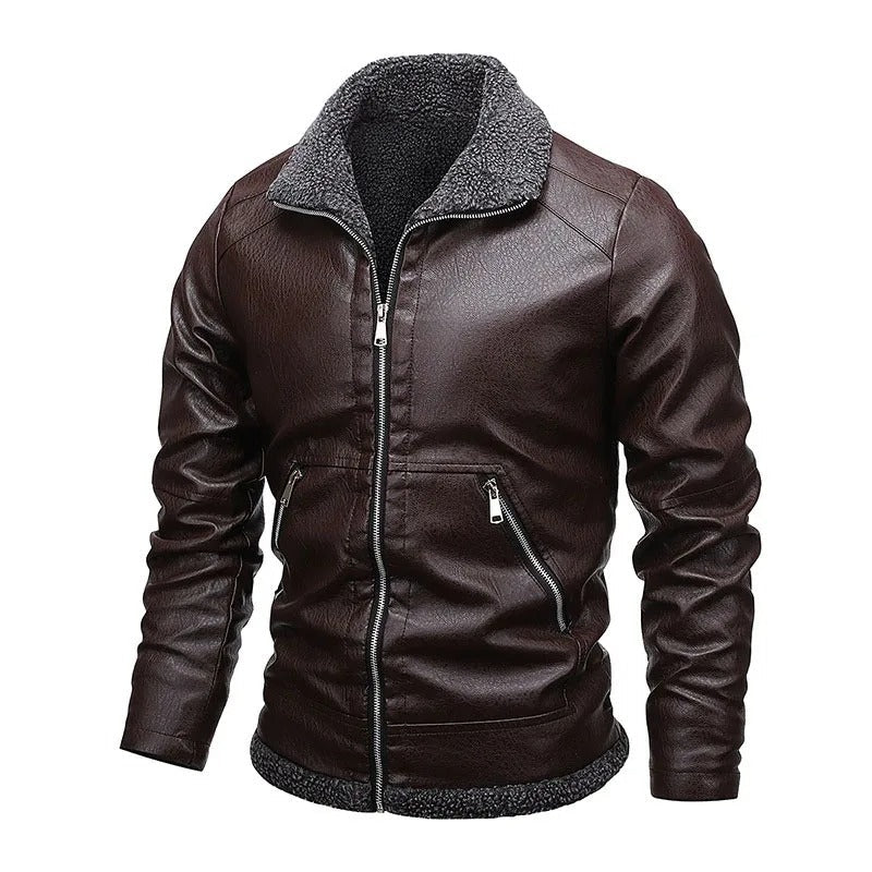 Elegant Leather Fleece Jacket