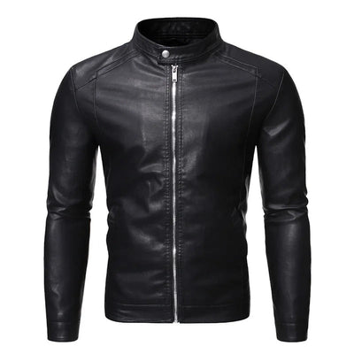 Leather jacket with standing collar