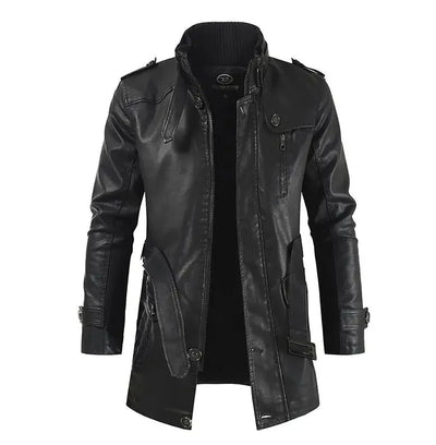 Elegant Long Leather Biker Jacket